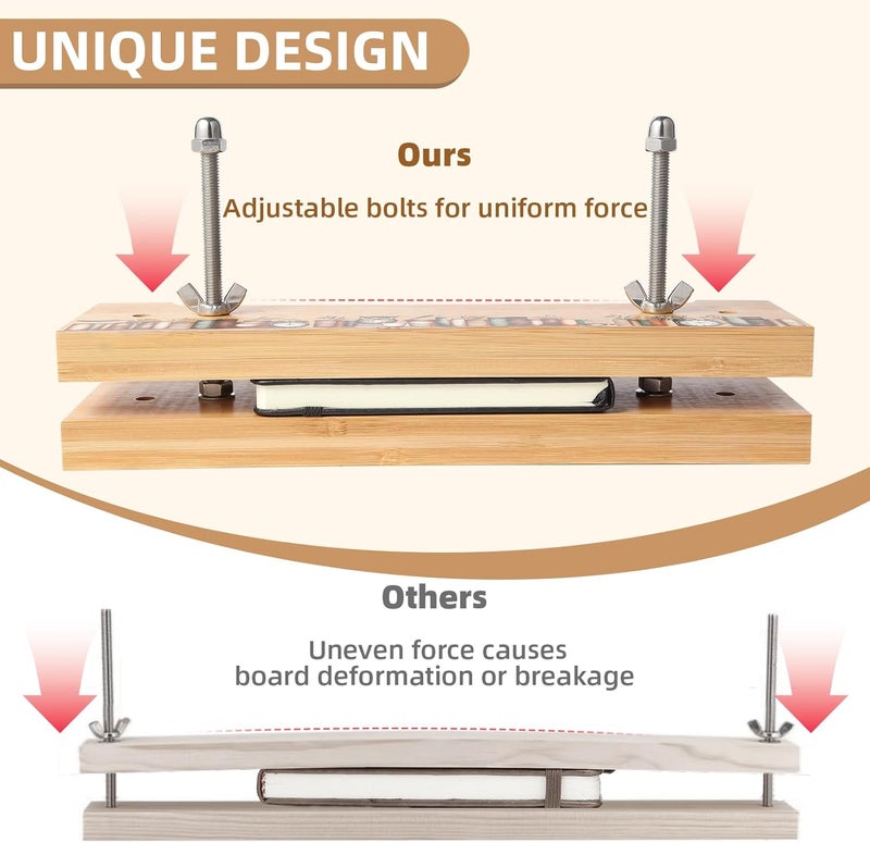 OopsifyMe Bamboo Book Press for Bookbinding, Paper Press, DIY Crafts, Multiple Hole Positions for Various Spine Sizes, Streamlined Edge, Book Binding Kits (Small Size) - Image 4